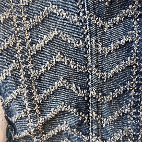 Free People Punched Denim Moto Jacket in Chevy Blue Chevron - Picture 8 of 10